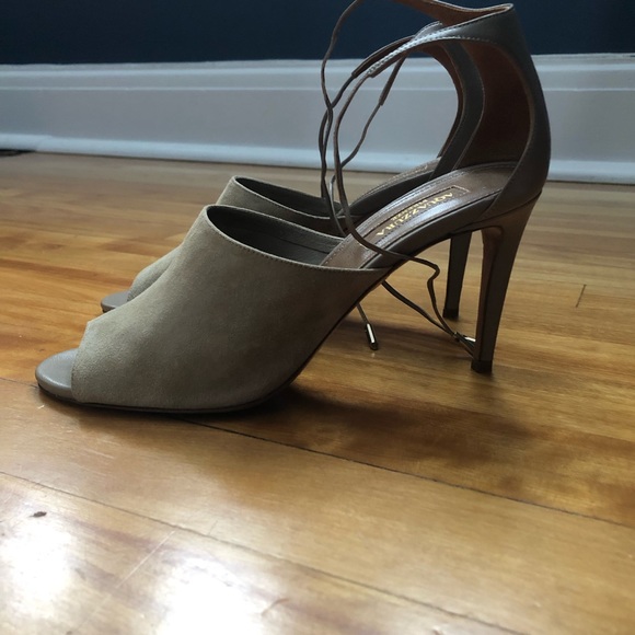 Excellent condition Aquazzura firenze taupe suede ankle tie heels size 37 - Picture 3 of 10